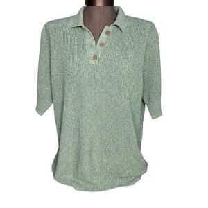 Norm Thompson Vtg 90s Linen Cotton Polo Sweater Womens Large Mint Green Knit